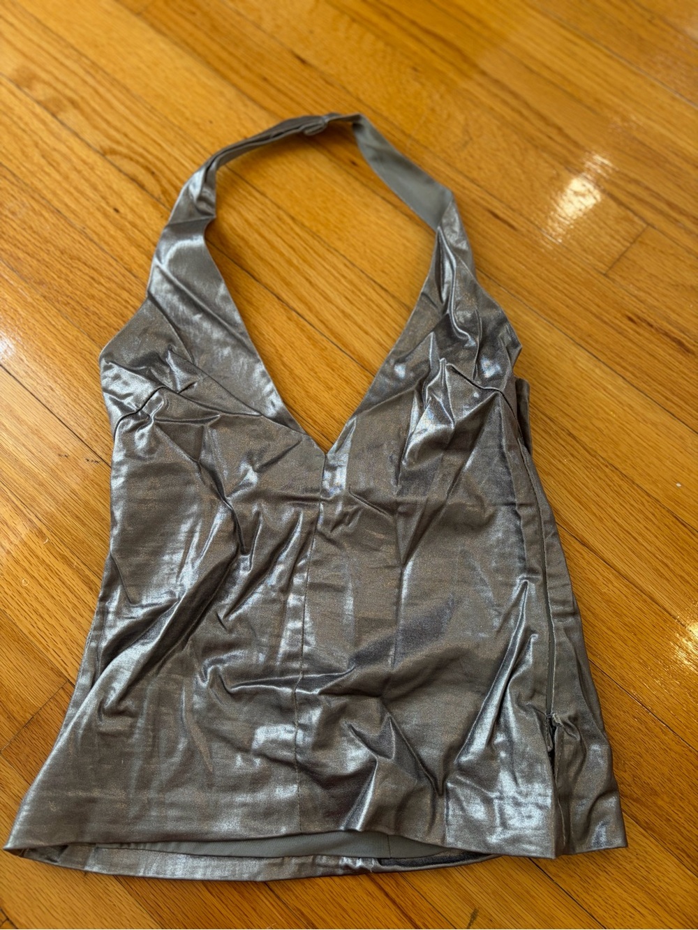 Zara Metallic Silver Halter V-Neck Camisole